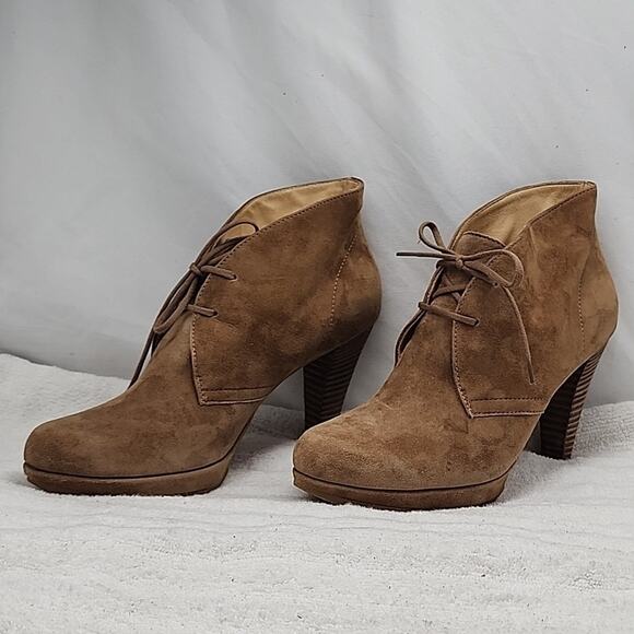 PAUL GREEN💚NEW YORK BOOTIE HAVANLEATHER SUEDE STACKED HEEL LADIES 9 NWOB NICE